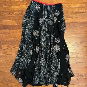 Free People Black and Red Floral Maxi Skirt
